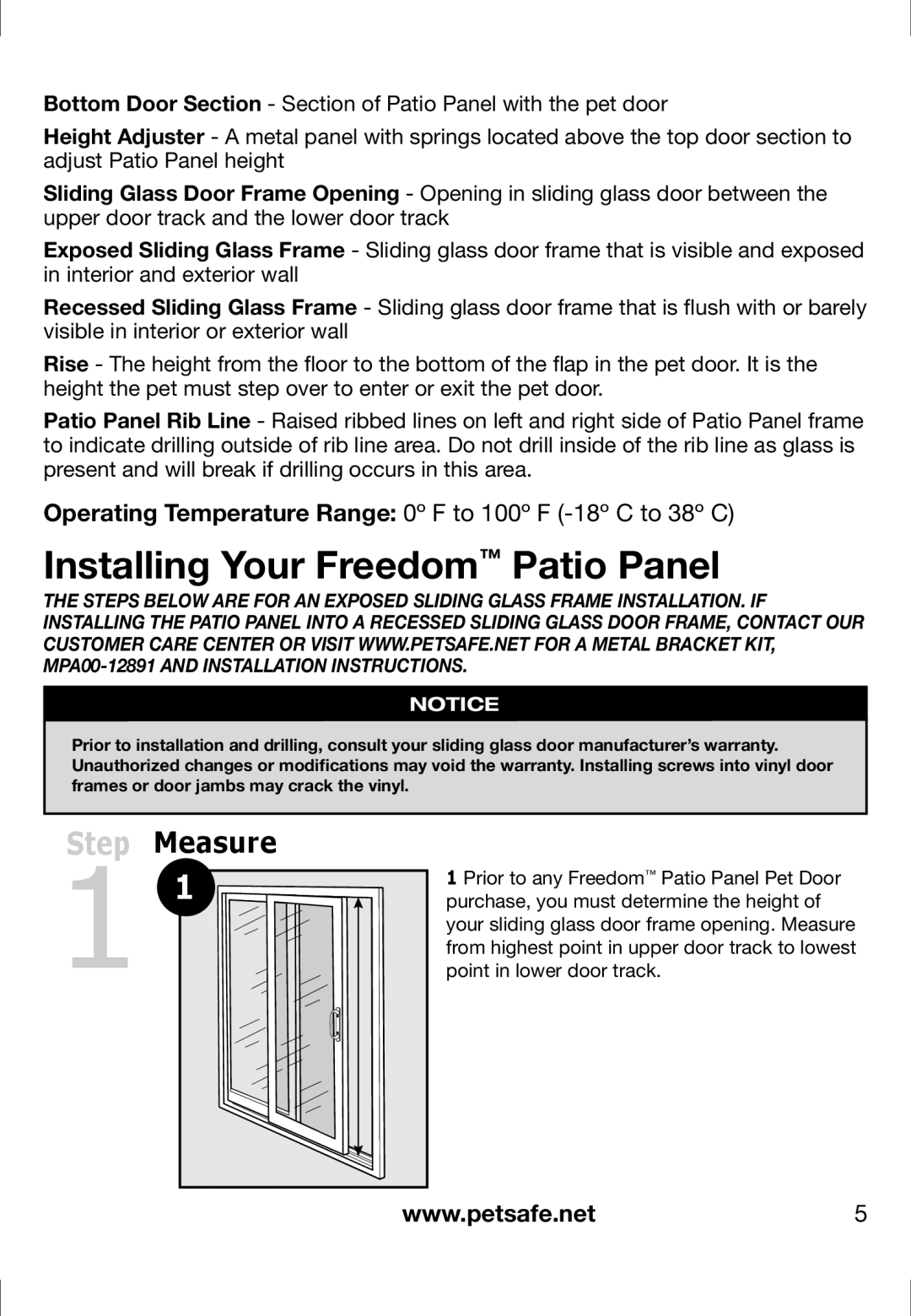 Petsafe PPA11-13132, PPA11-13141, PPA11-13135, PPA11-13134, PPA11-13129 Installing Your Freedom Patio Panel, Measure 