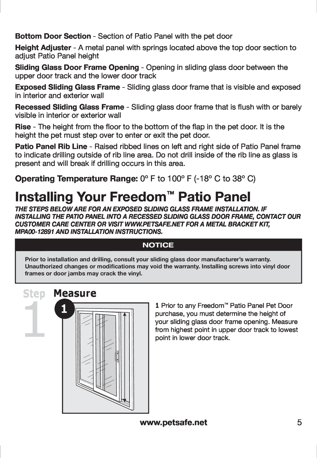 Petsafe PPA11-13132, PPA11-13141, PPA11-13135, PPA11-13134, PPA11-13129 Installing Your Freedom Patio Panel, Measure, Step 