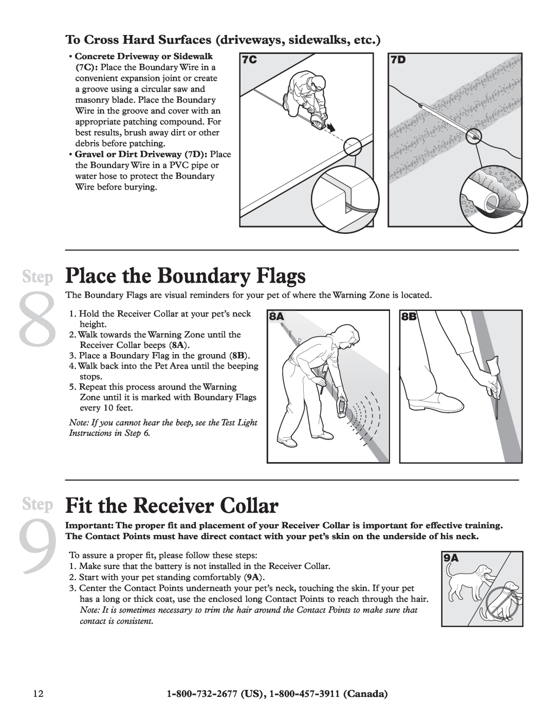 Petsafe RFA-200 Place the Boundary Flags, Fit the Receiver Collar, To Cross Hard Surfaces driveways, sidewalks, etc, Step 