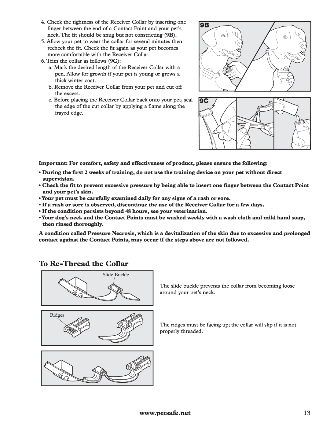 Petsafe RFA-200 manual To Re-Thread the Collar, 9B 9C, If the condition persists beyond 48 hours, see your veterinarian 