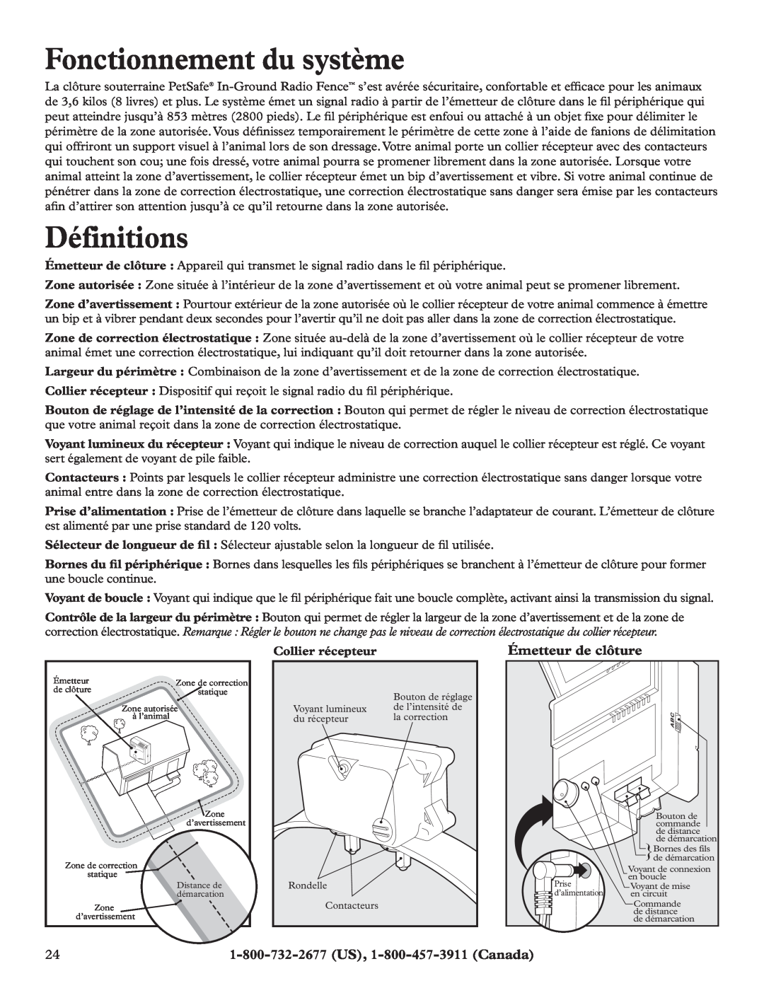 Petsafe RFA-200 manual Fonctionnement du système, Définitions, Émetteur de clôture, Collier récepteur 
