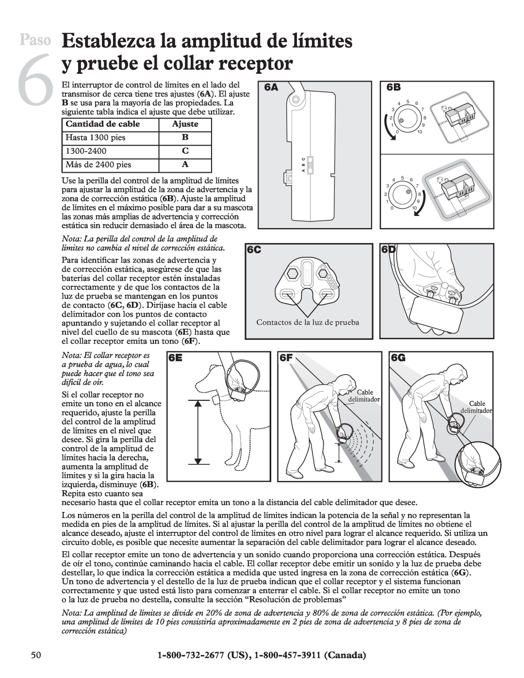 Petsafe RFA-200 manual Establezca la amplitud de límites y pruebe el collar receptor, Paso, Cantidad de cable, Ajuste 