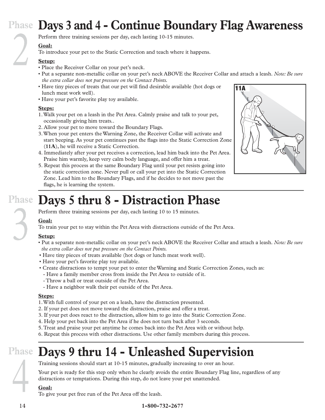 Petsafe RFA-67 manual Days 3 and 4 Continue Boundary Flag Awareness, Days 5 thru 8 Distraction Phase 