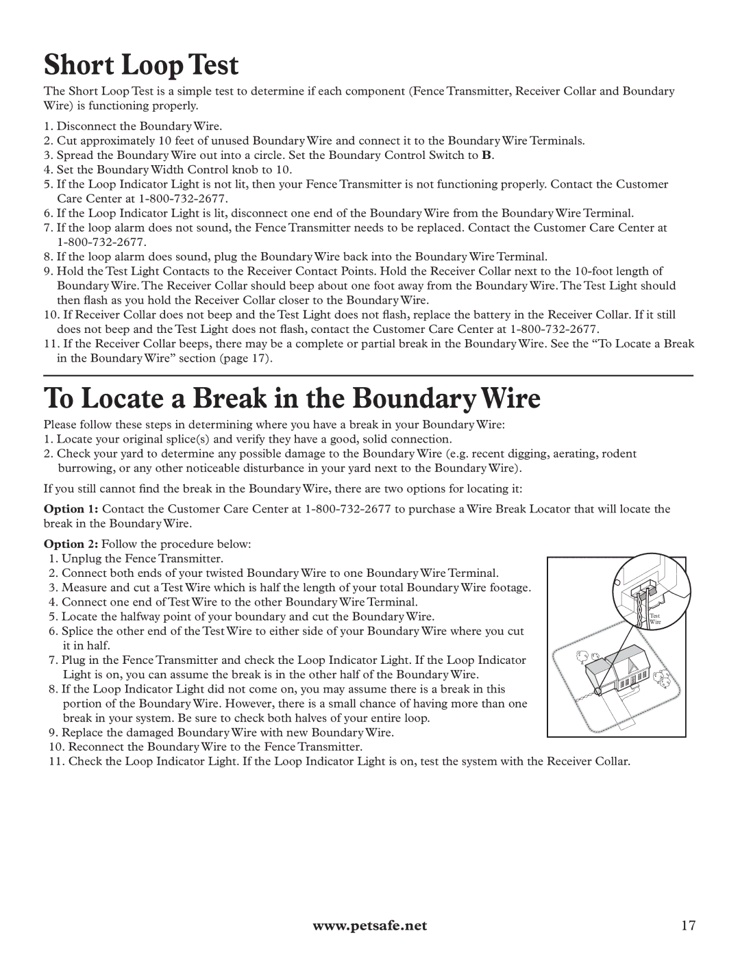 Petsafe RFA-67 manual Short Loop Test, To Locate a Break in the Boundary Wire 