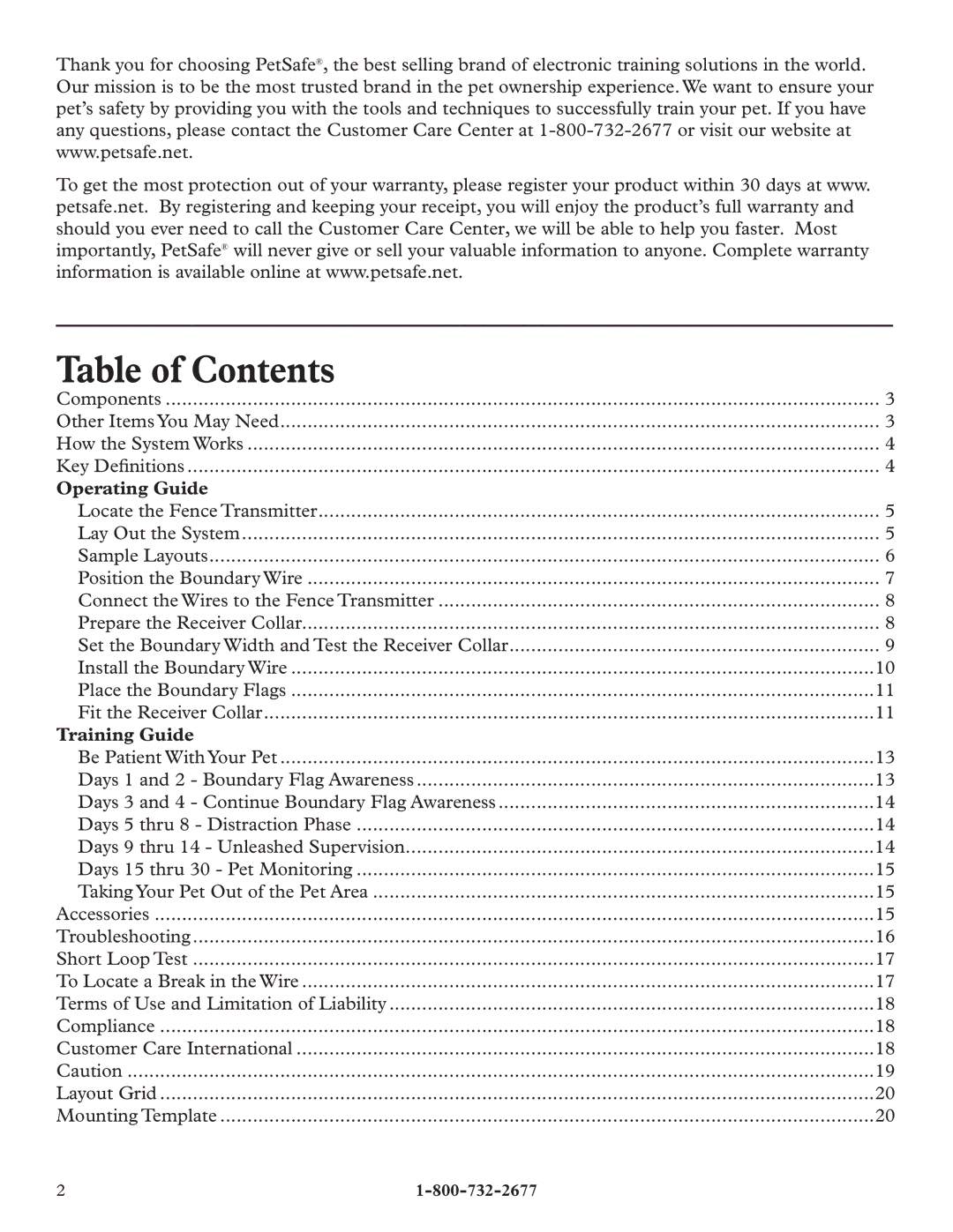 Petsafe RFA-67 manual Table of Contents 