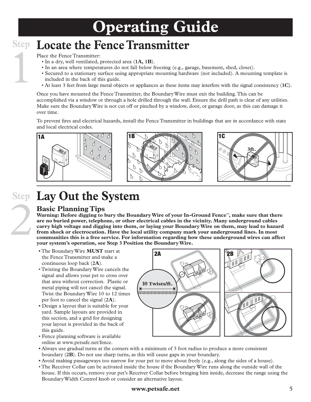 Petsafe RFA-67 manual Locate the Fence Transmitter, Lay Out the System, Basic Planning Tips, 3ft, Twists/ft 