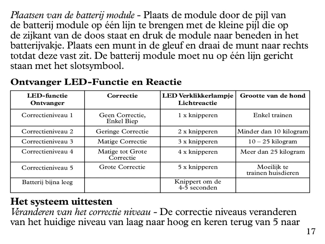 Petsafe UL-275 manual Het systeem uittesten, Ontvanger LED-Functie en Reactie 