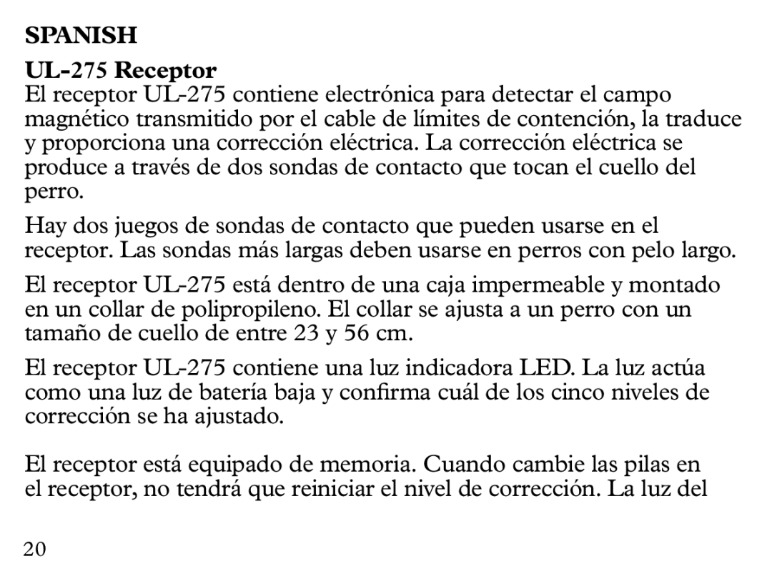 Petsafe manual Spanish, UL-275 Receptor 