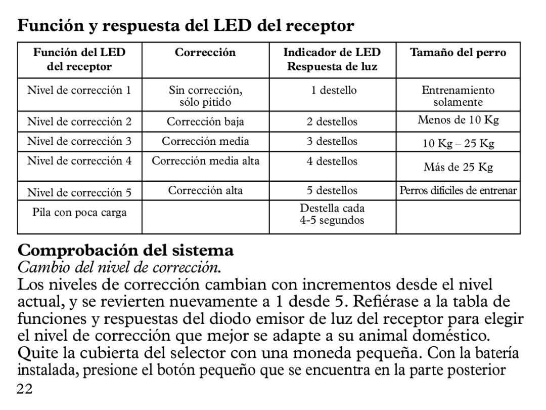 Petsafe UL-275 manual Función y respuesta del LED del receptor, Comprobación del sistema 