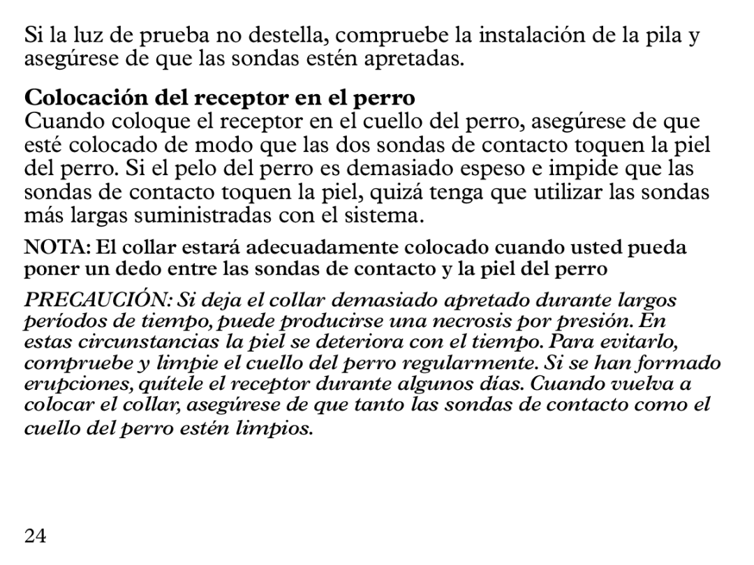 Petsafe UL-275 manual Colocación del receptor en el perro 