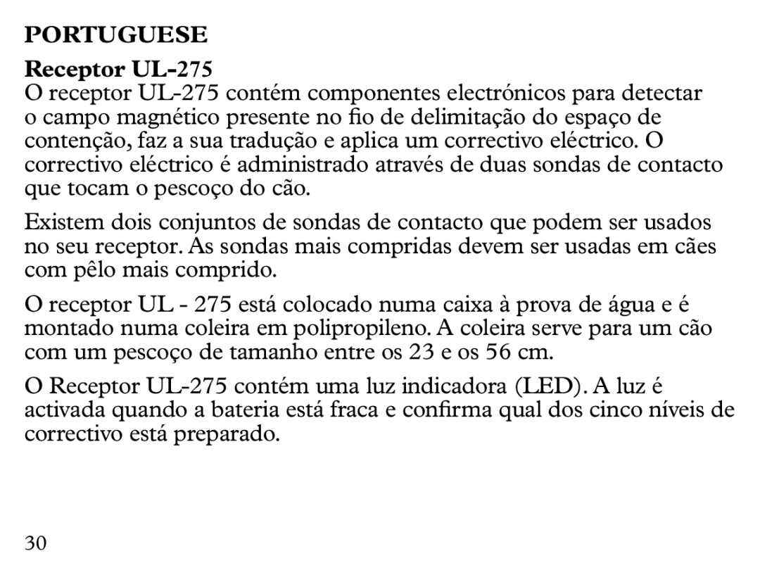 Petsafe manual Portuguese, Receptor UL-275 