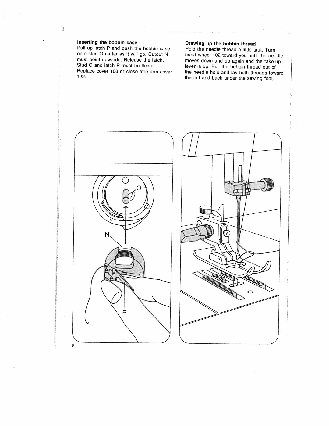 Pfaff 1014, 1019, 1015, 1037, 1035 manual Inserting Bobbin case, Release, Bobbin Thread, Both threads toward 