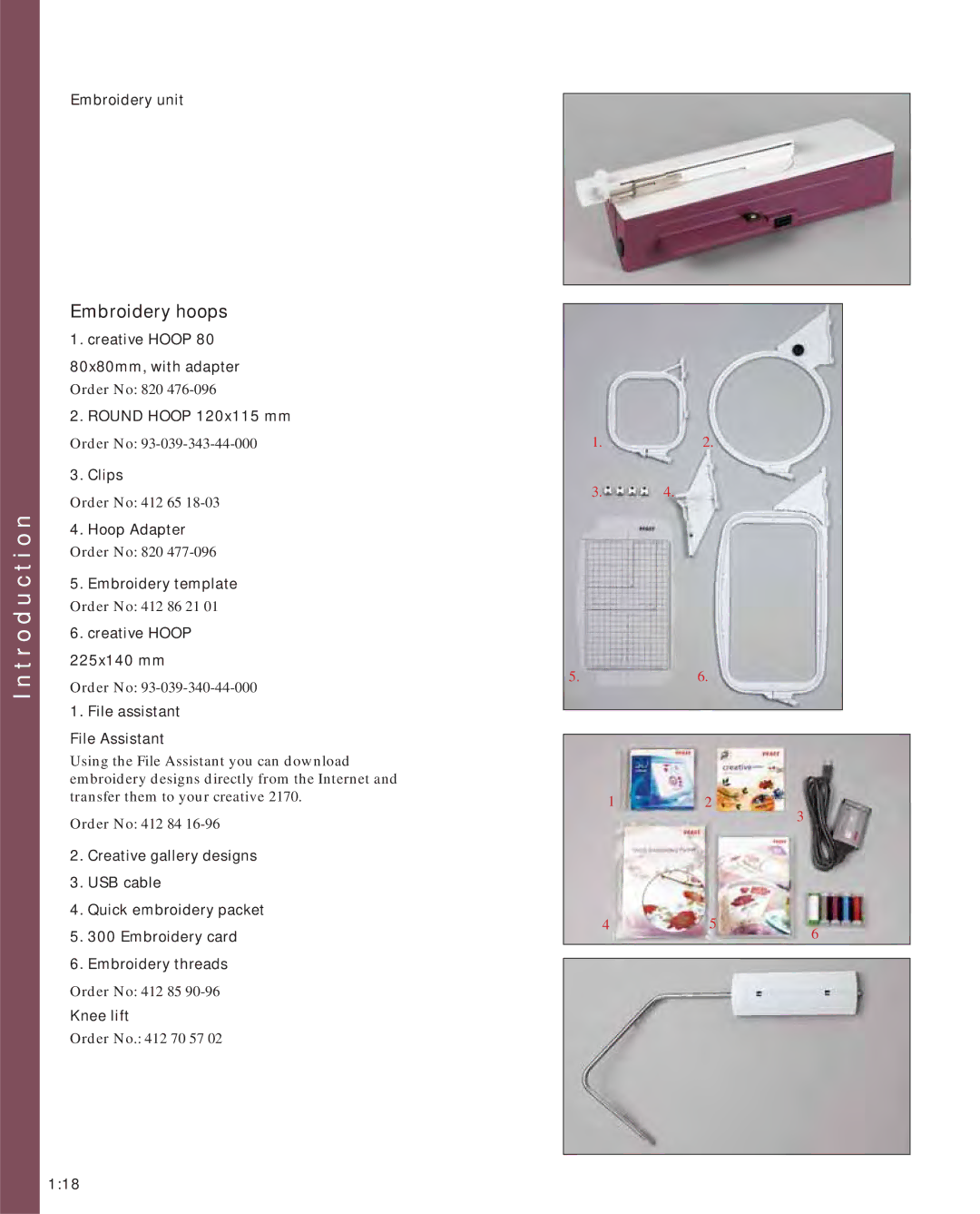 Pfaff 2170 owner manual Embroidery hoops 