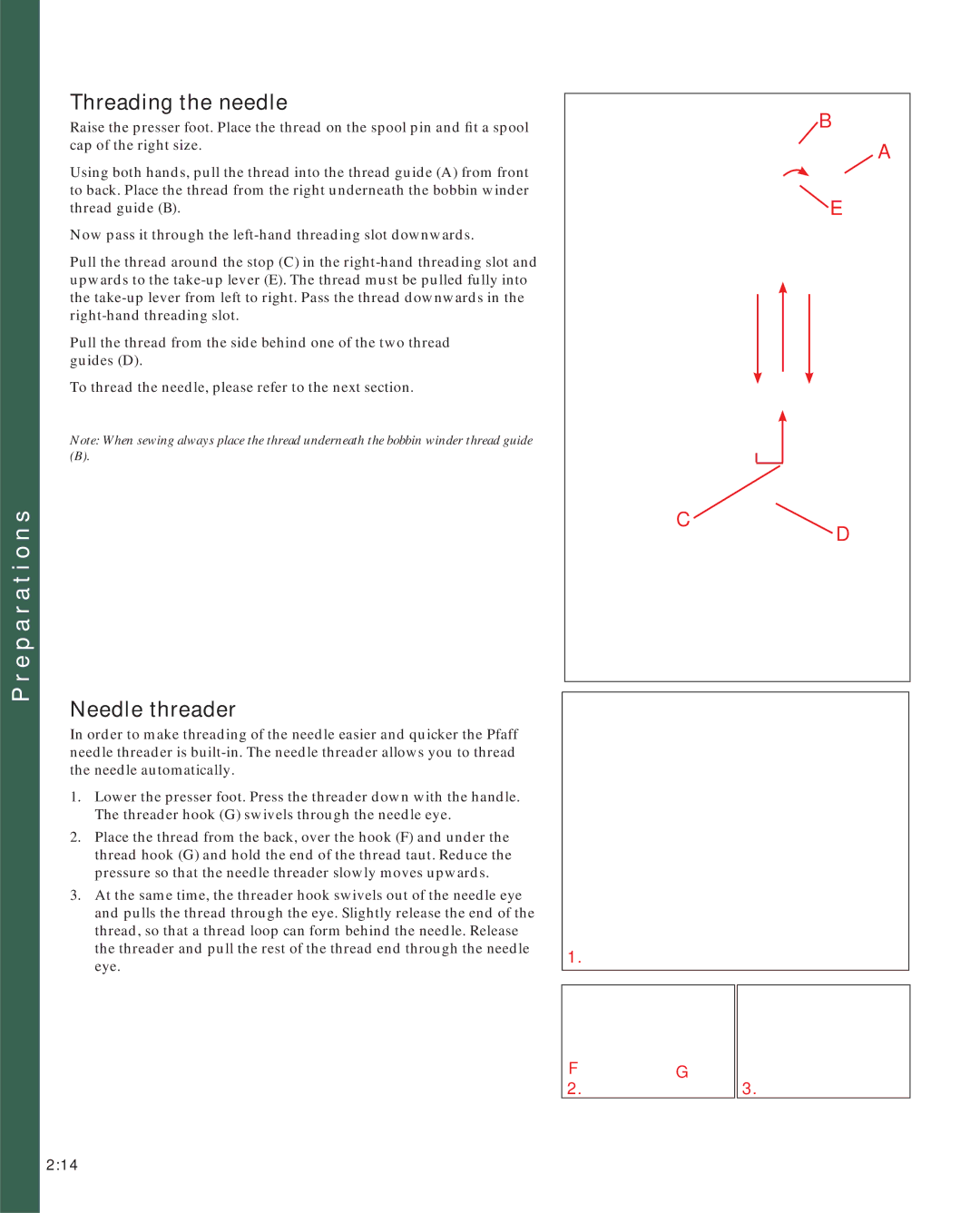 Pfaff 2170 owner manual Threading the needle, Needle threader 