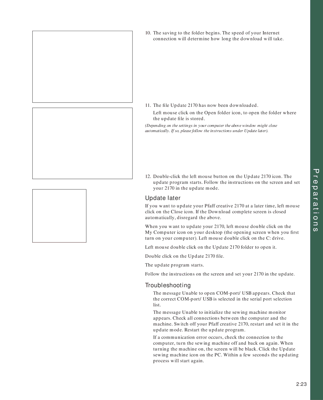 Pfaff 2170 owner manual Update later, Troubleshooting 