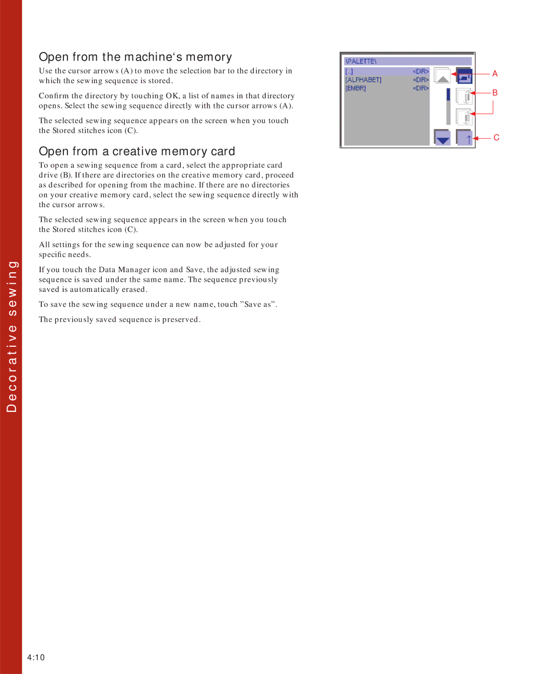 Pfaff 2170 owner manual Open from the machine‘s memory, Open from a creative memory card 