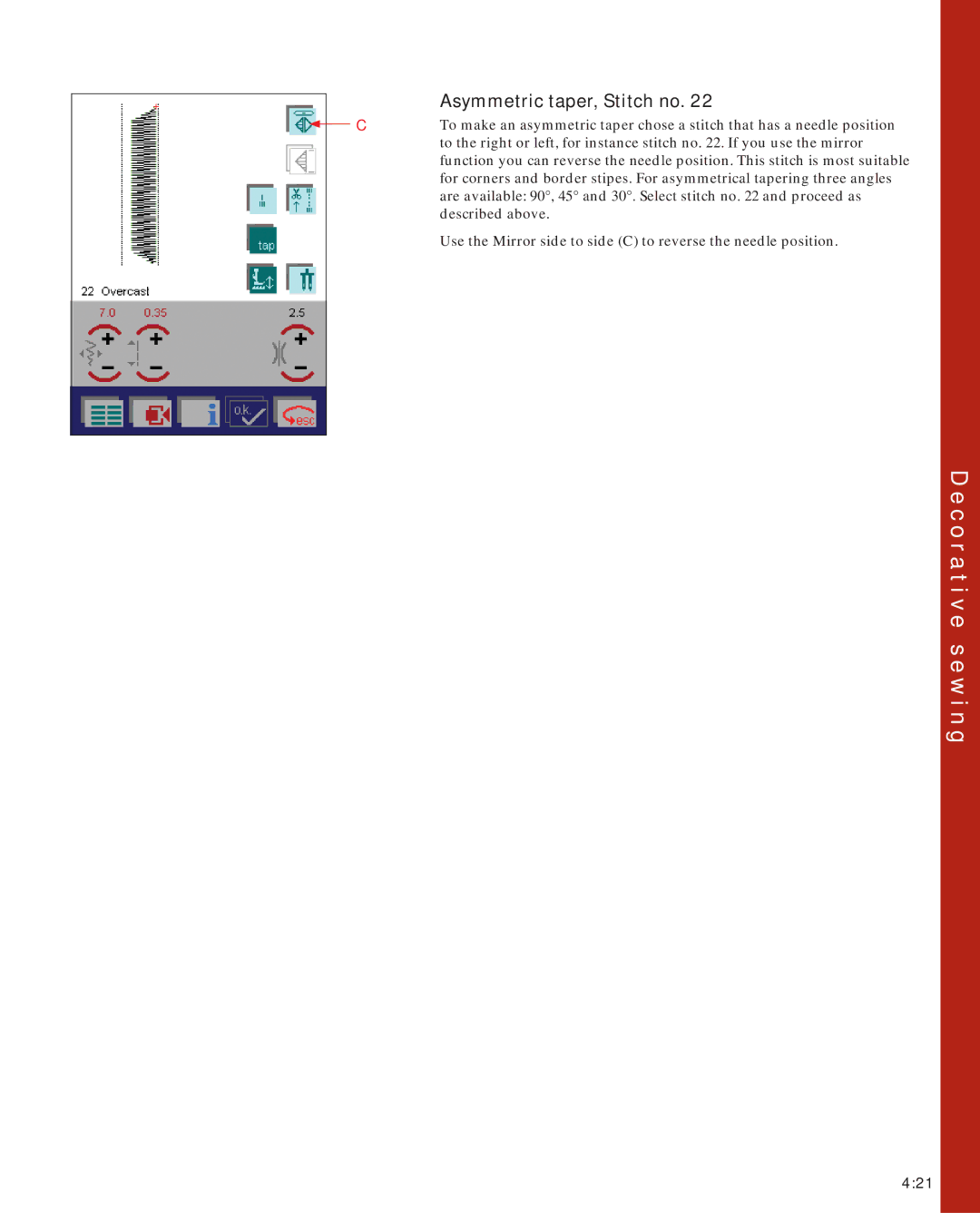 Pfaff 2170 owner manual Asymmetric taper, Stitch no 