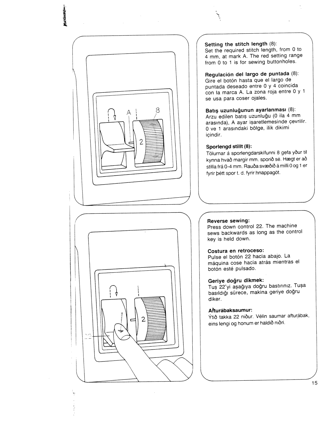 Pfaff 340.521.541.721.741 manual Hgt er aO, Bati, Tua, Uzunluunun ayarlanmasi, BasIdii 