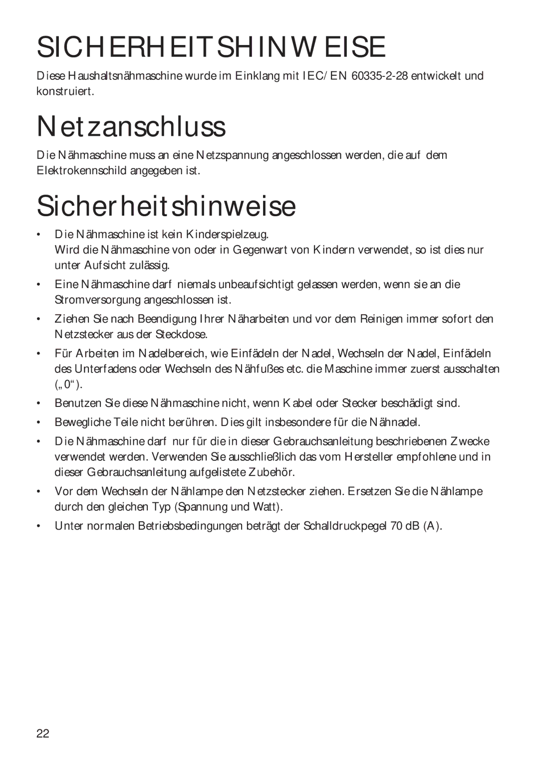 Pfaff 350P owner manual Sicherheitshinweise 