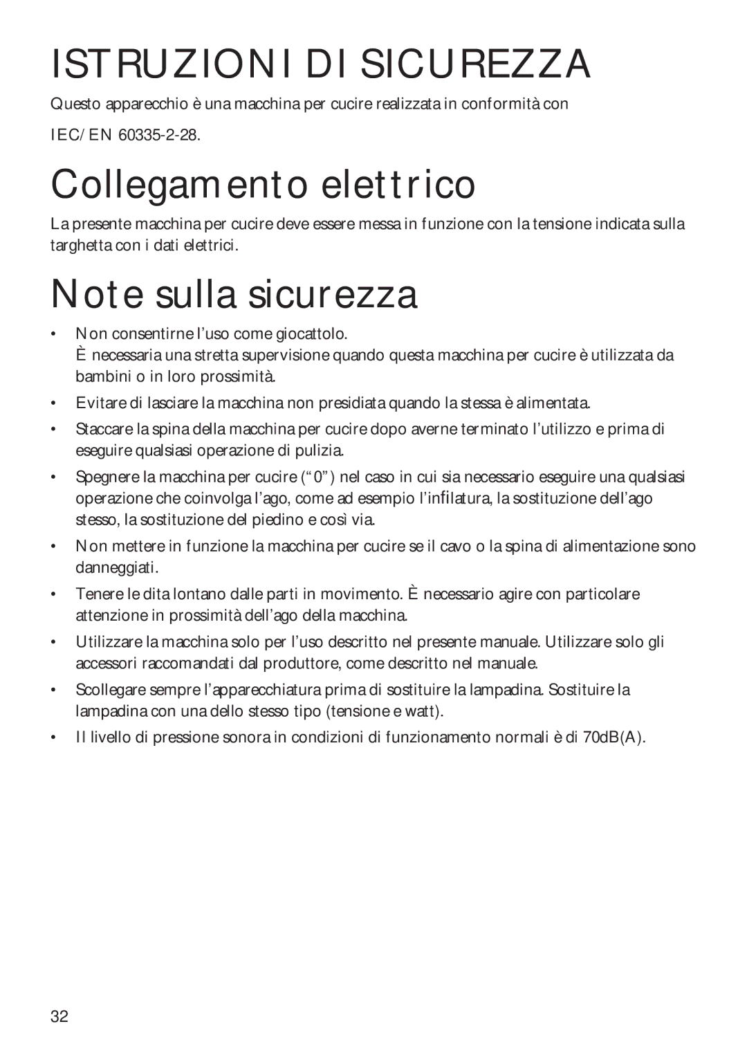 Pfaff 350P owner manual Istruzioni DI Sicurezza 