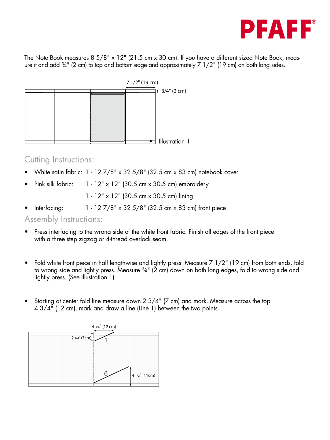 Pfaff 4 manual Cutting Instructions, Assembly Instructions 