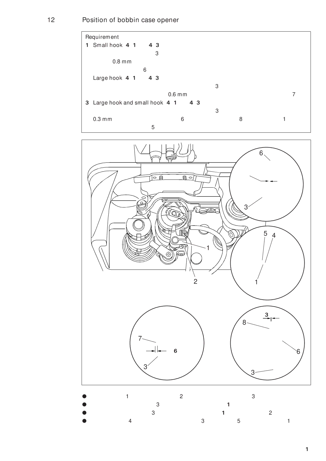 Pfaff 483, 481 service manual Position of bobbin case opener 