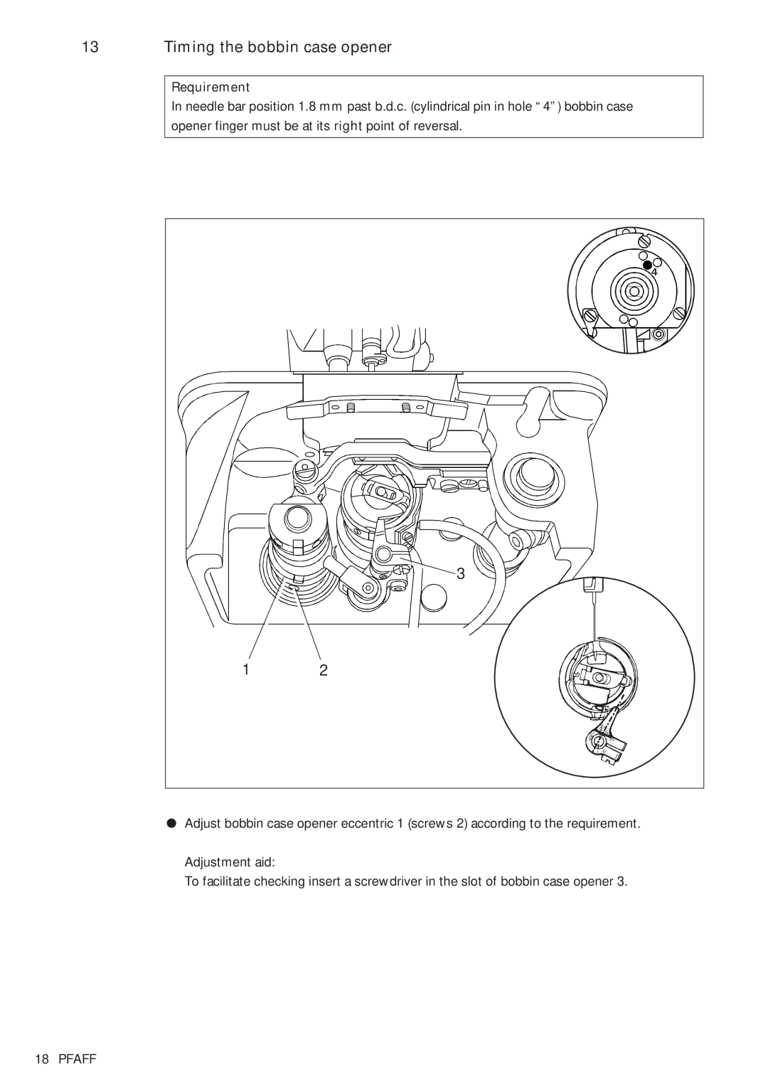 Pfaff 481, 483 service manual Timing the bobbin case opener 