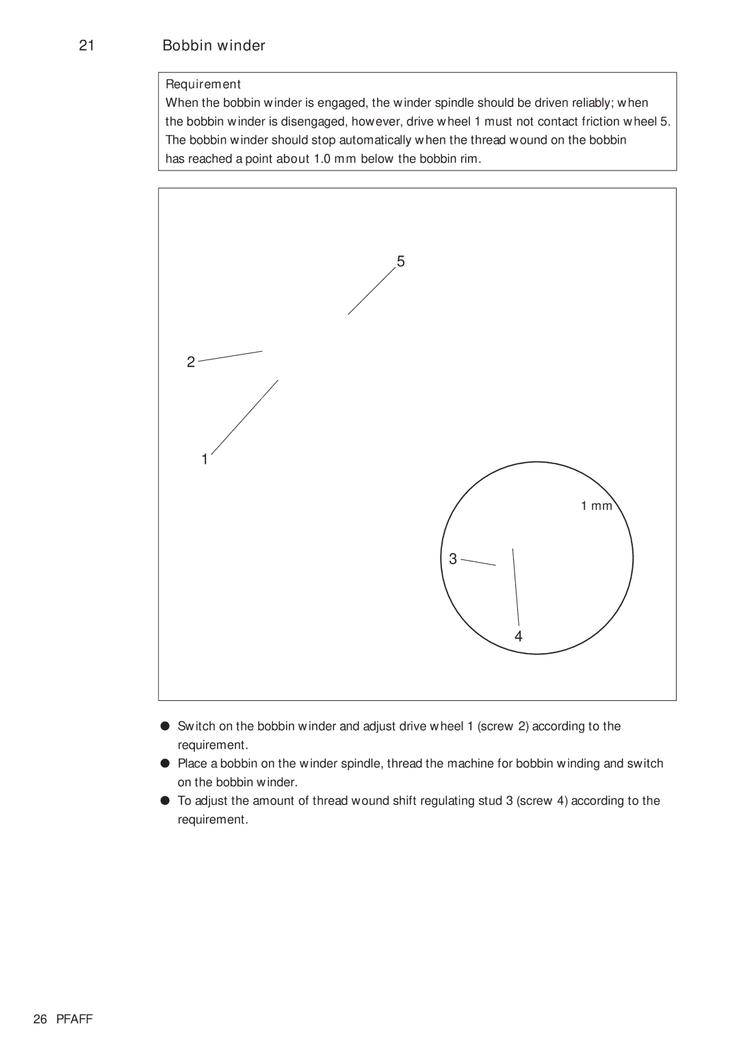 Pfaff 481, 483 service manual Bobbin winder 