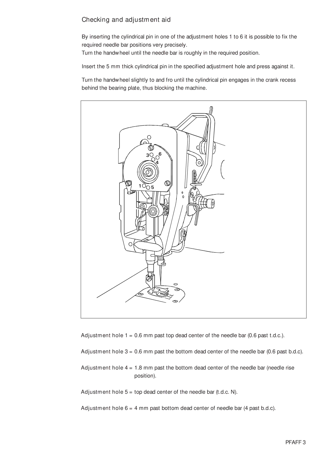 Pfaff 483, 481 service manual Checking and adjustment aid 