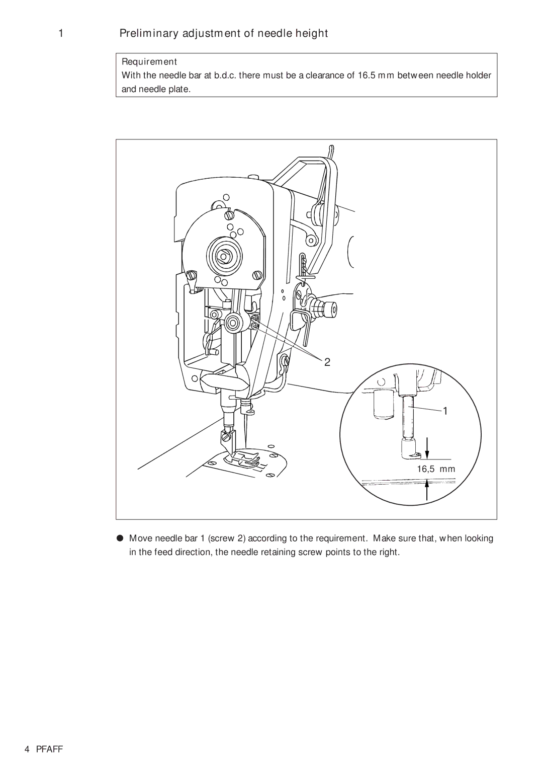 Pfaff 481, 483 service manual Preliminary adjustment of needle height 