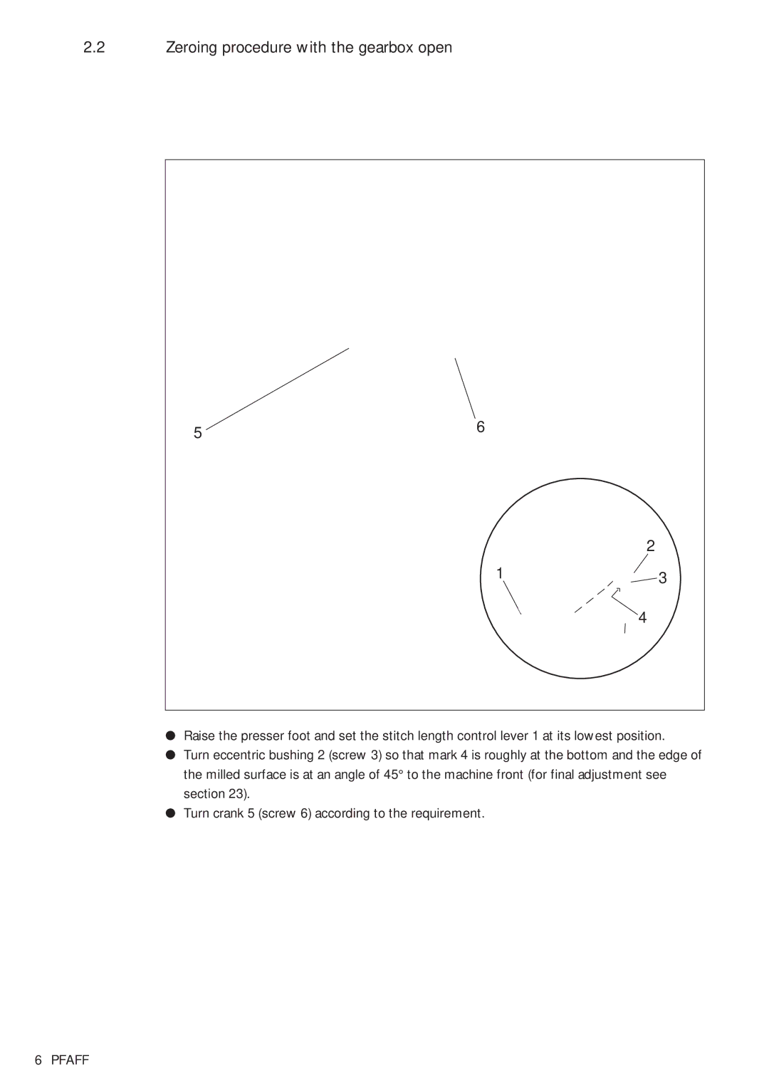 Pfaff 481, 483 service manual Zeroing procedure with the gearbox open 