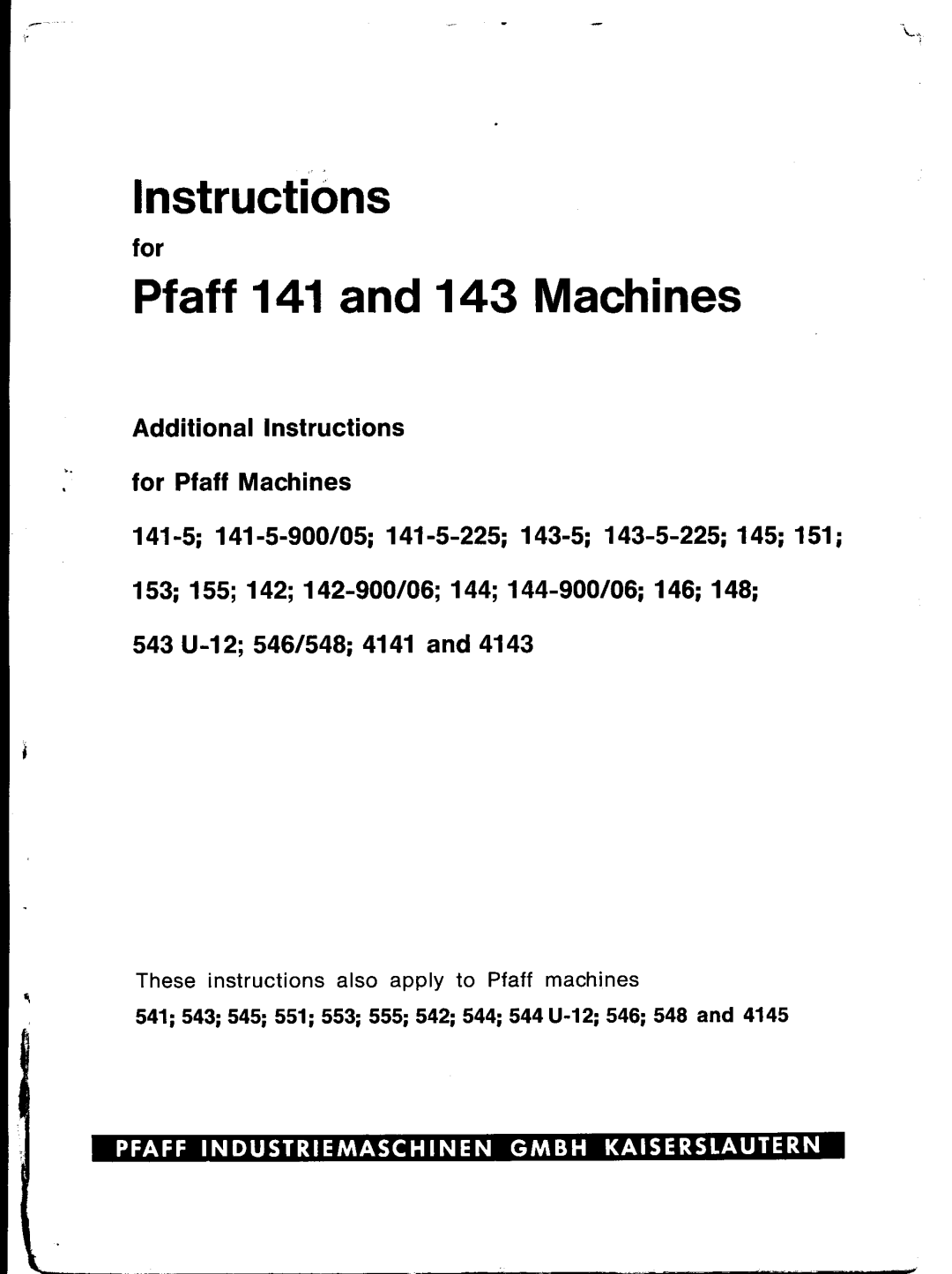 Pfaff 541, 544, 543, 545, 542, 548, 546, 555, 551, 553, 153, 155 manual 