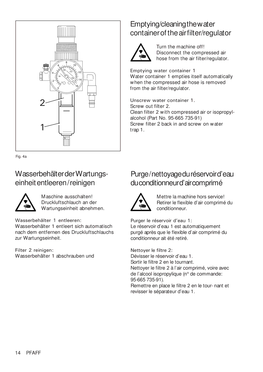 Pfaff 918 instruction manual WasserbehälterderWartungs- einheitentleeren/reinigen 