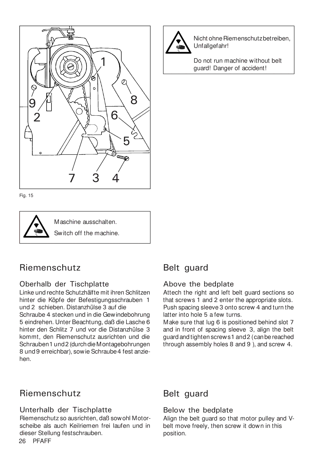 Pfaff 918 instruction manual Riemenschutz Belt guard 