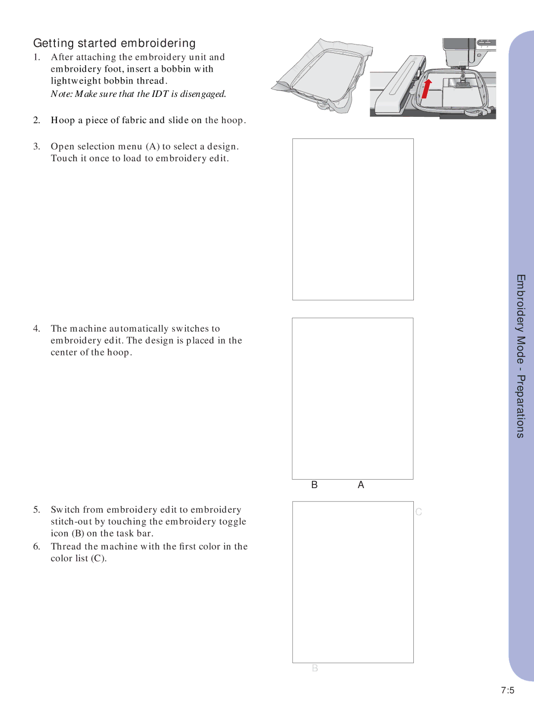 Pfaff Embroidery Machine manual Getting started embroidering 