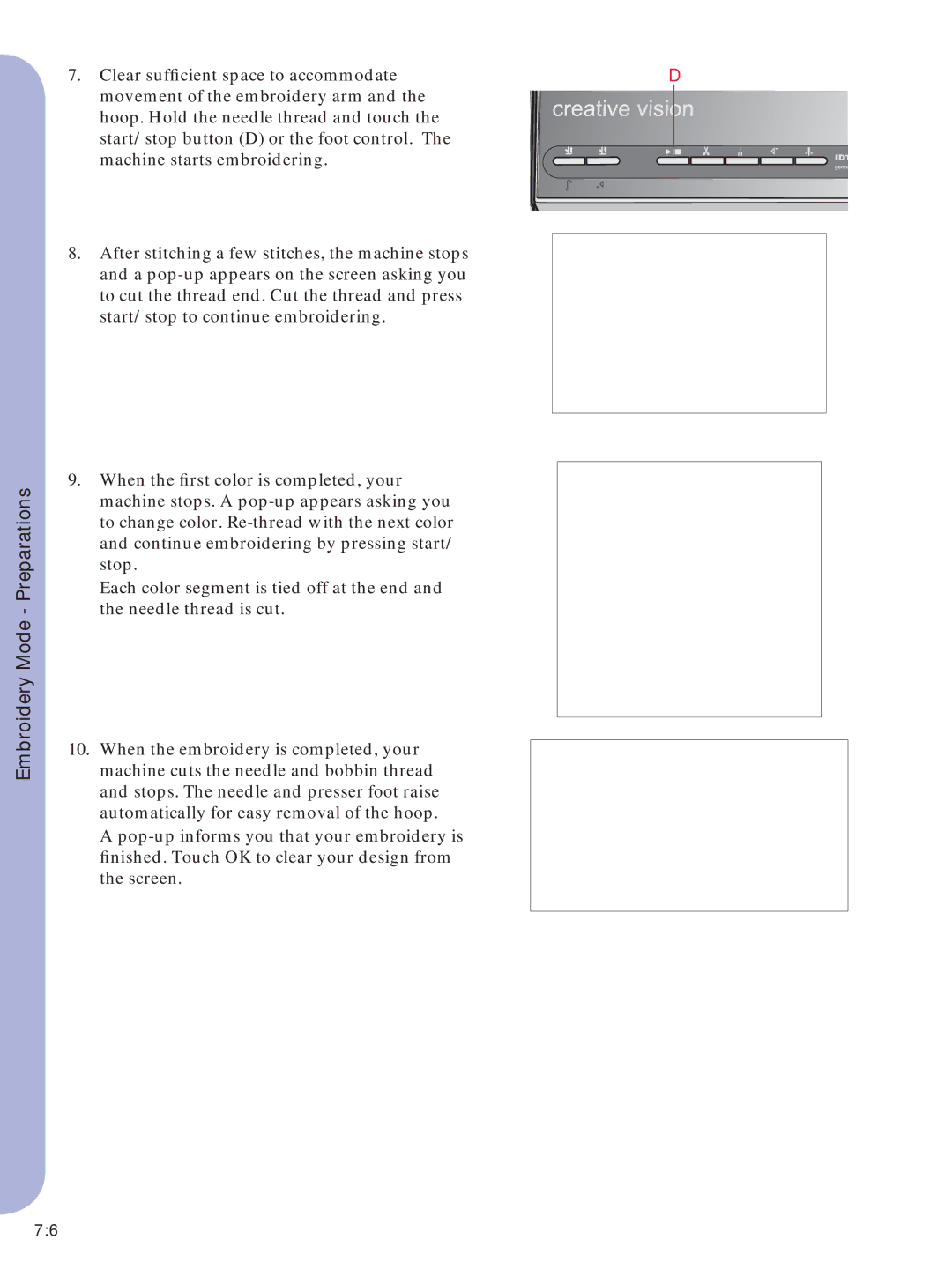 Pfaff Embroidery Machine manual Embroidery Mode Preparations 