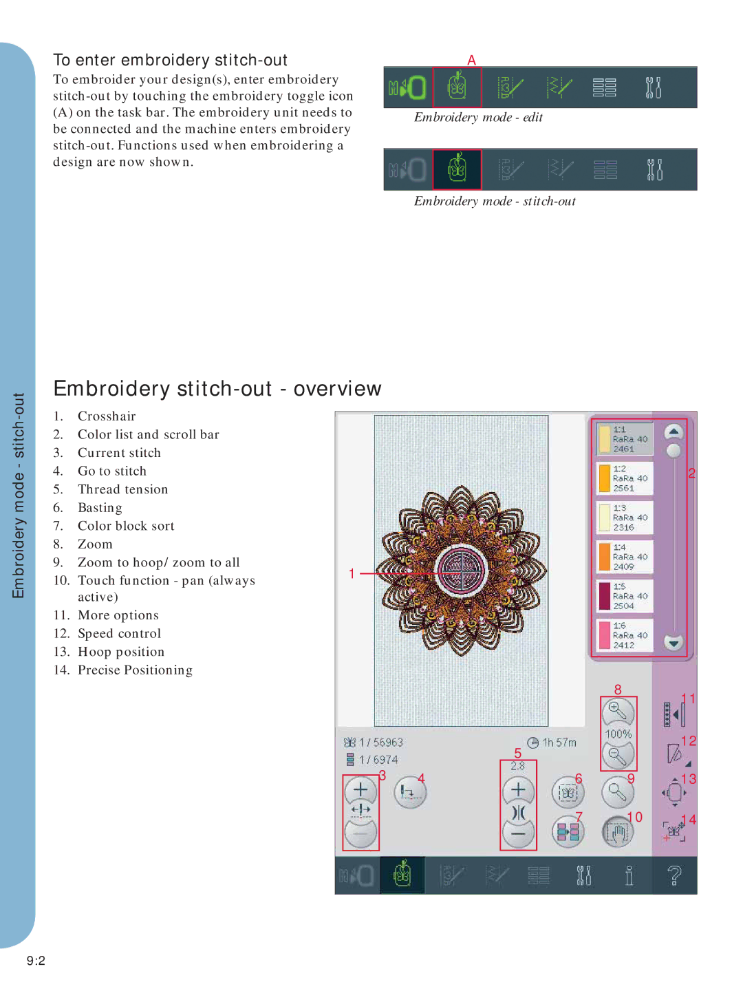 Pfaff Embroidery Mode-Stitch-Out manual Embroidery stitch-out overview, To enter embroidery stitch-out 