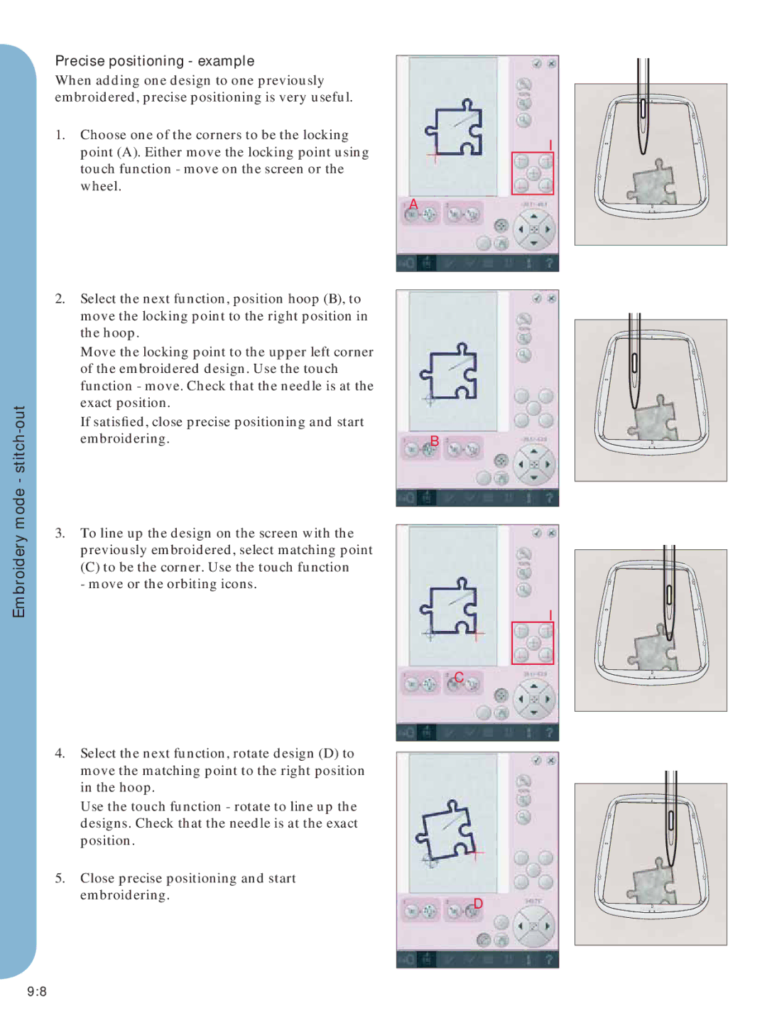 Pfaff Embroidery Mode-Stitch-Out manual Precise positioning example 