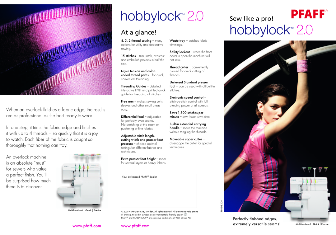 Pfaff hobbylock 2.0 manual Free arm - makes sewing cuffs, sleeves and other small areas easy, hobbylockTM, Sew like a pro 