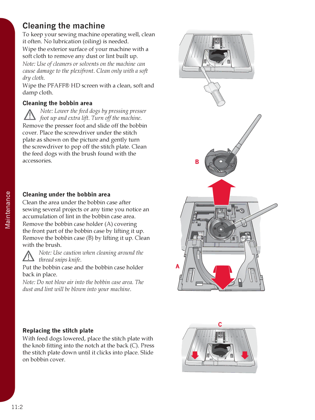 Pfaff Sewing Machine manual Cleaning the machine, Accessories.B 