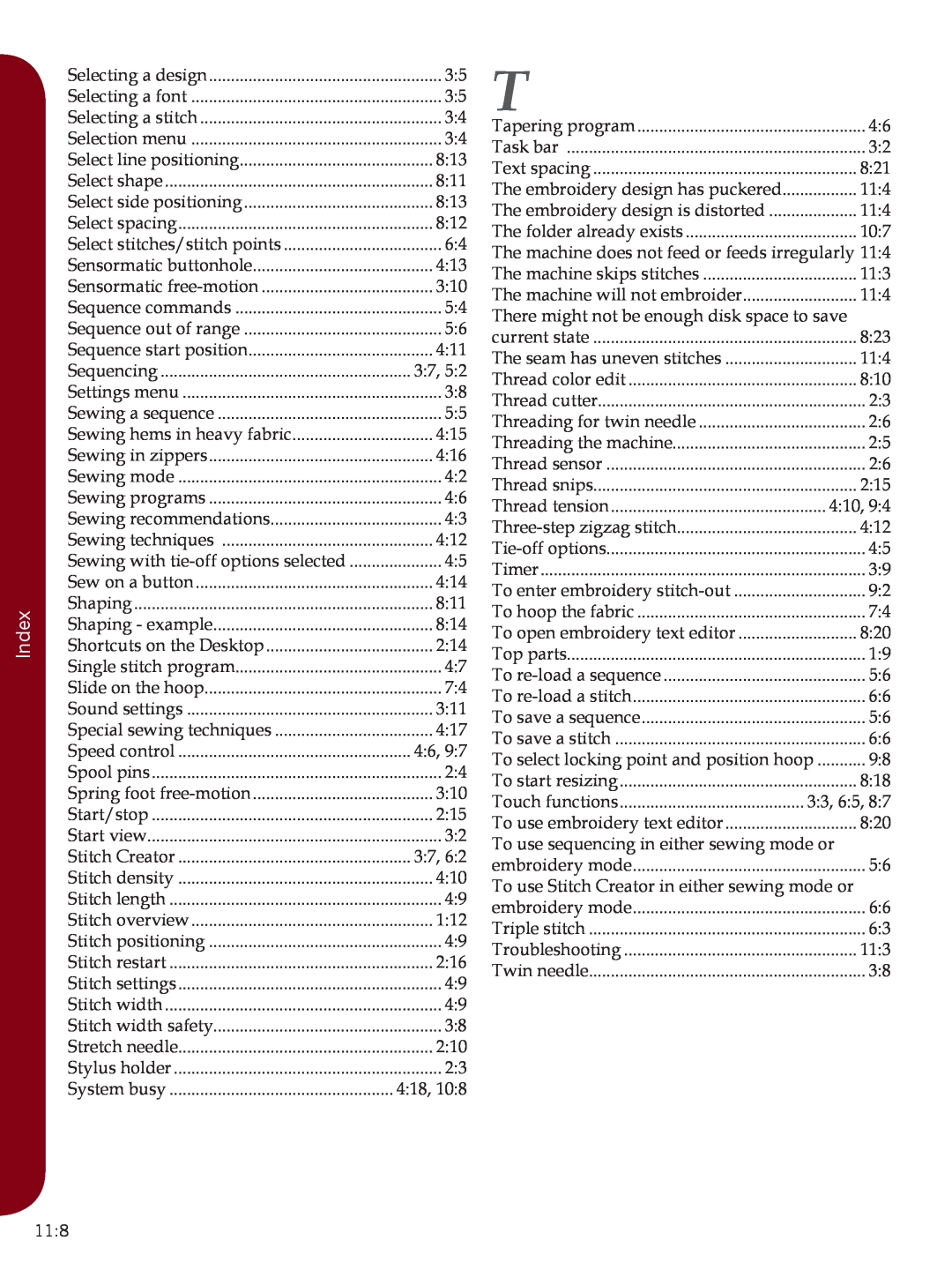 Pfaff Sewing Machine manual Index 