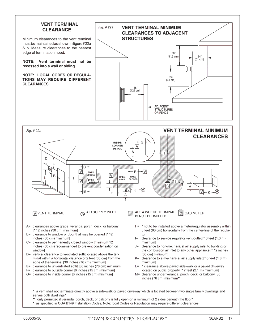 PGS TC36 AR manual Vent Terminal Minimum Clearances, Vent Terminal Clearance 