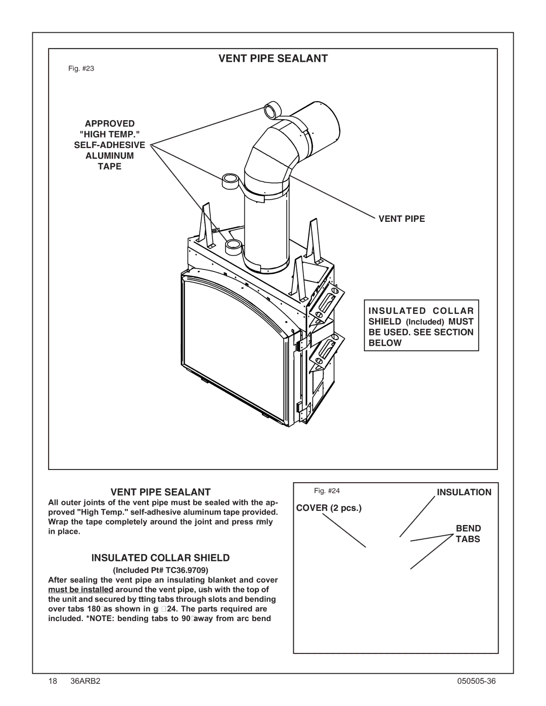 PGS TC36 AR manual Vent Pipe Sealant, Insulated Collar Shield, Be USED. see Section Below, Bend Tabs 