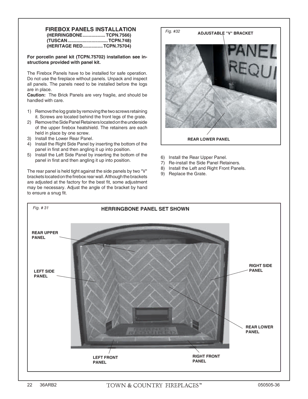 PGS TC36 AR manual Firebox Panels Installation, Herringbone Panel SET Shown, Heritage RED 