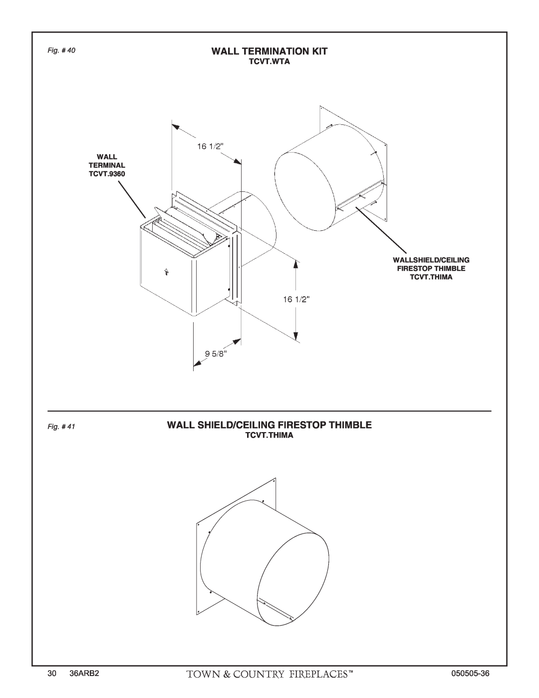 PGS TC36 AR manual Wall Termination Kit, Wall Shield/Ceiling Firestop Thimble, Tcvt.Wta, Tcvt.Thima, Fig. # 