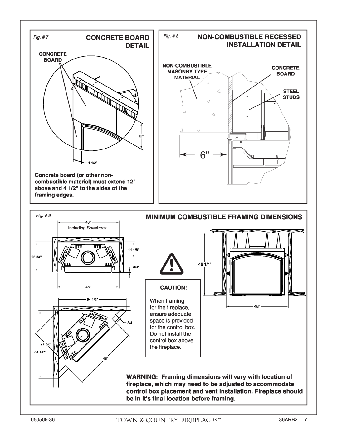 PGS TC36 AR manual Fig. # 8 NON-COMBUSTIBLERECESSED, Installation Detail, Minimum Combustible Framing Dimensions 