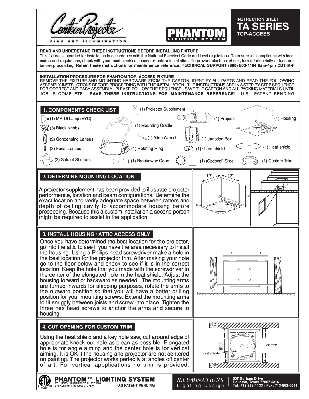 Phantom Tech Projector instruction sheet Ta Series, Illuminations 