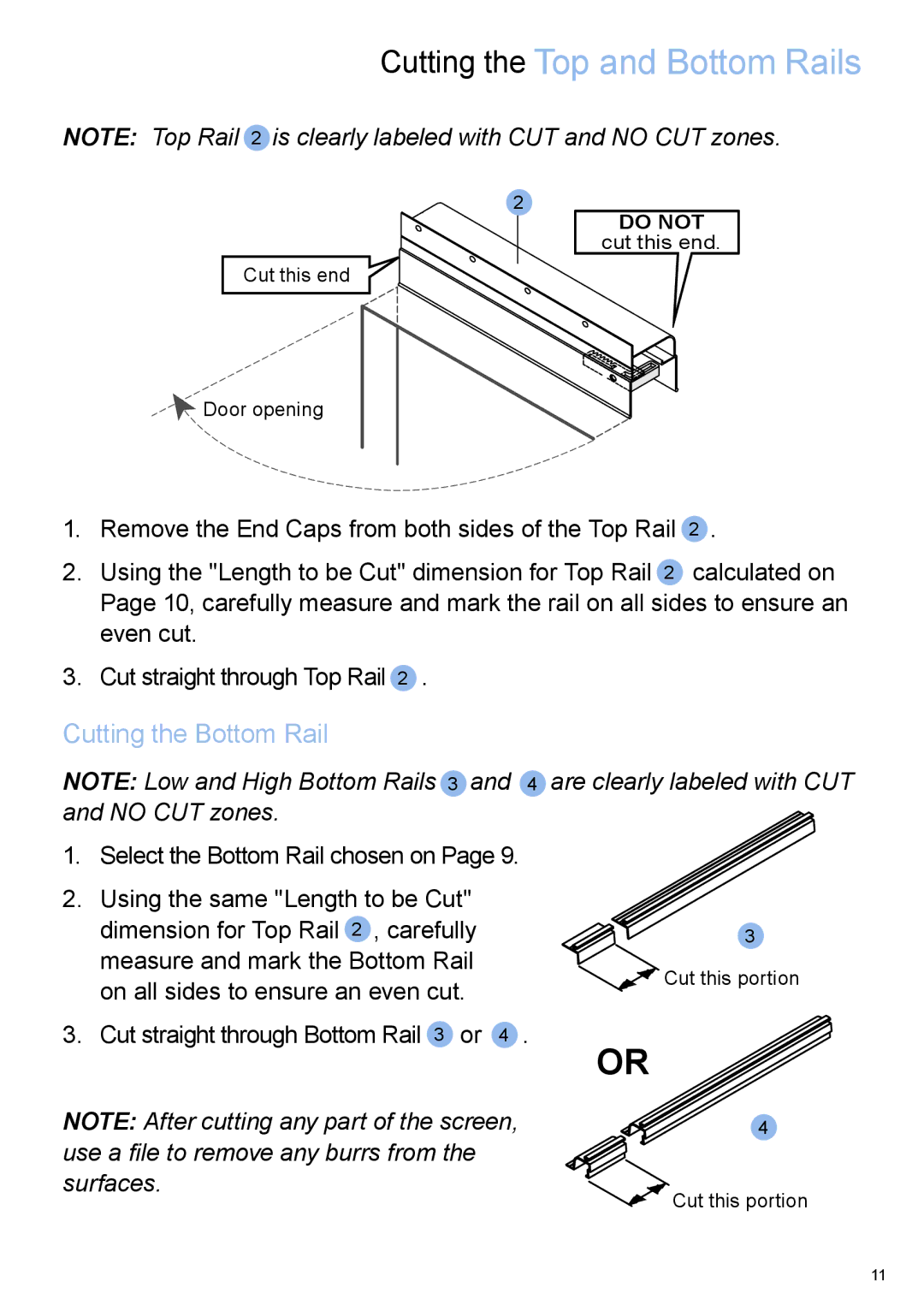 Phantom Tech QC03-0903R installation manual Cutting the Top and Bottom Rails, Cutting the Bottom Rail 