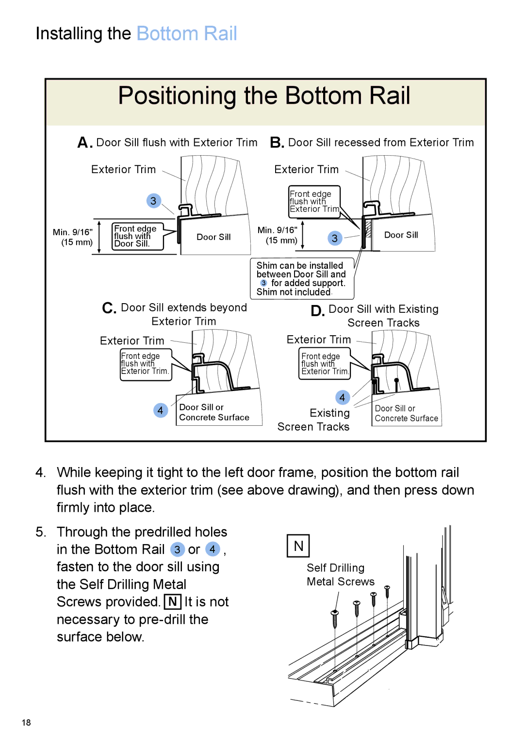 Phantom Tech QC03-0903R installation manual Positioning the Bottom Rail 