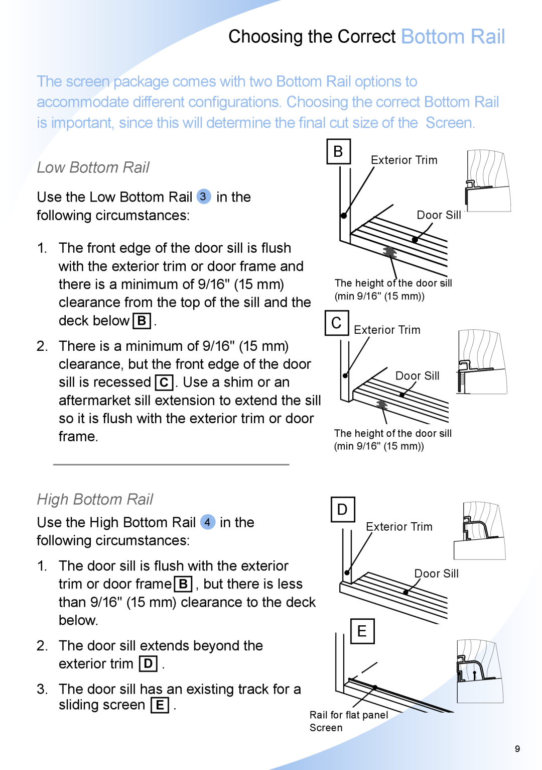 Phantom Tech QC03-0903R installation manual Choosing the Correct Bottom Rail, Low Bottom Rail, High Bottom Rail 